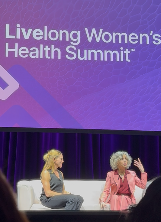 Dr. Stacy Sims and Jane Fonda at the Livelong Women's Health Summit in San Francisco, CA April 17th & 18th