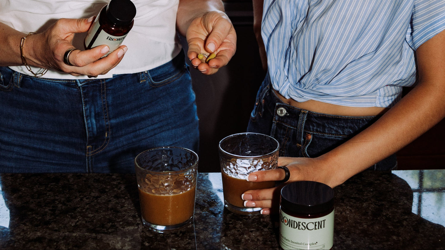 Frondescent's berberine and inositol supplement being taken with coffee