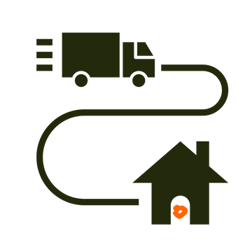 Icon of a delivery truck following a path to a house
