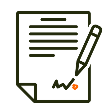 Icon of a document with a pen signing it on a white background
