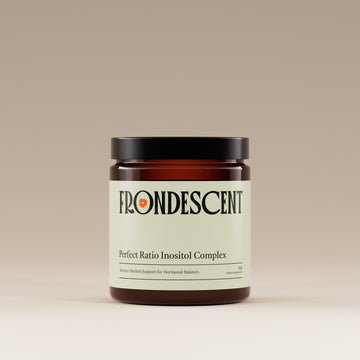 Jar of Frondescent' perfecr ratio inositol product on a beige background