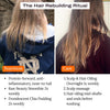 Comparison of hair before and after 'The Hair Rebuilding Ritual' with nutrition and care steps listed.